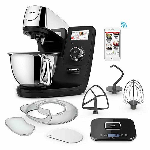 Кухонная машина Tefal I-Coach Touch, 1200Вт, чаша-металл, корпус-металл+пластик, дисплей, насадок-3, подкл. к смартфону, черный