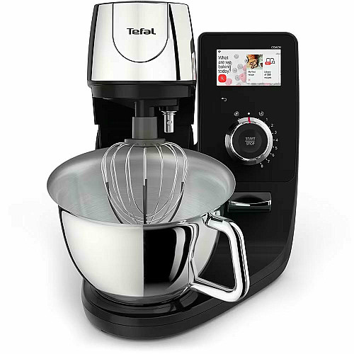 Кухонная машина Tefal I-Coach Touch, 1200Вт, чаша-металл, корпус-металл+пластик, дисплей, насадок-3, подкл. к смартфону, черный
