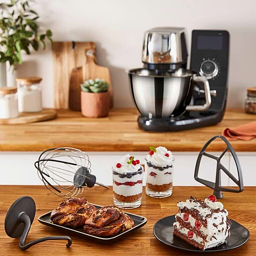 Кухонная машина Tefal I-Coach Touch, 1200Вт, чаша-металл, корпус-металл+пластик, дисплей, насадок-3, подкл. к смартфону, черный