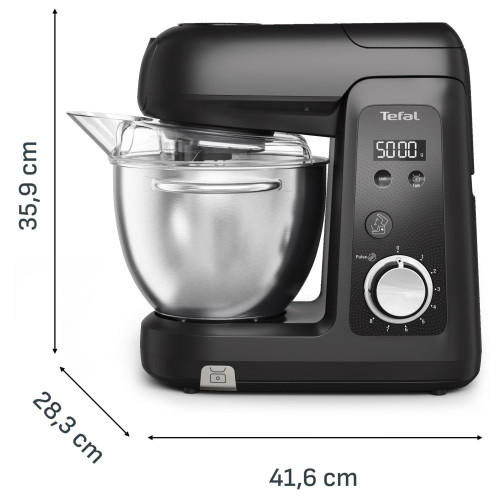 Кухонна машина Tefal Bake Partner + 1100Вт, чаша-метал, корпус-пластик, насадок-9, чорний