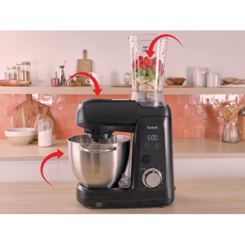Кухонна машина Tefal Bake Partner + 1100Вт, чаша-метал, корпус-пластик, насадок-9, чорний