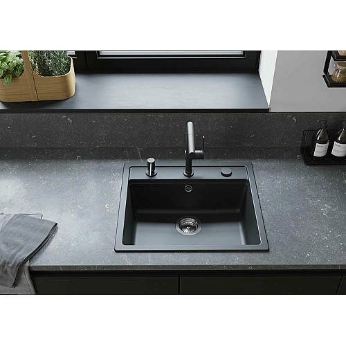 Мойка кухонная Hansgrohe S52, гранит, прямоугольник, без крыла, 550х490х190мм, чаша – 1, врезная, S520-F510, черный графит