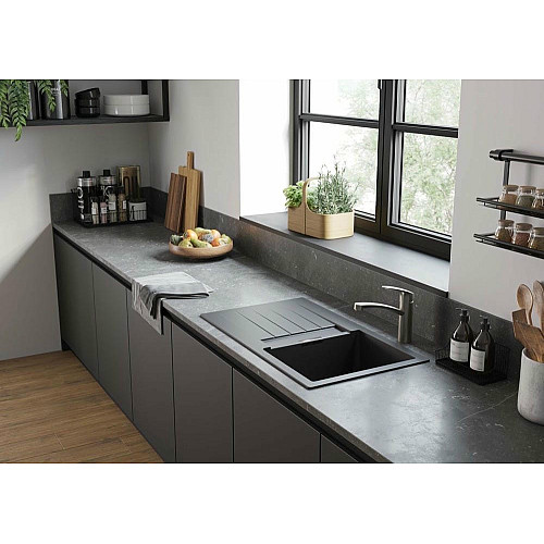 Мойка кухонная Hansgrohe S52, гранит, прямоугольник, с крылом, 980х480х190мм, чаша – 1, врезная, S52-F480, серый камень