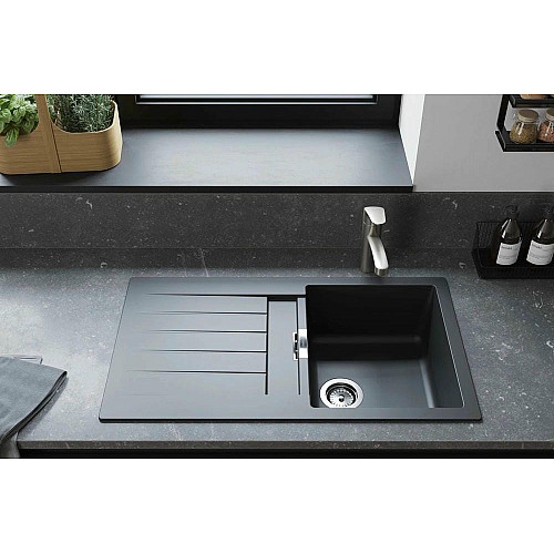 Мойка кухонная Hansgrohe S52, гранит, прямоугольник, с крылом, 980х480х190мм, чаша – 1, врезная, S52-F480, серый камень