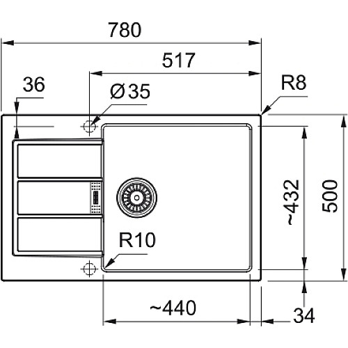 Мийка кухонна Franke Sirius 2 тектонайт, прямокут., з крилом, 780х500х200мм, чаша - 1, врізна, бежевий