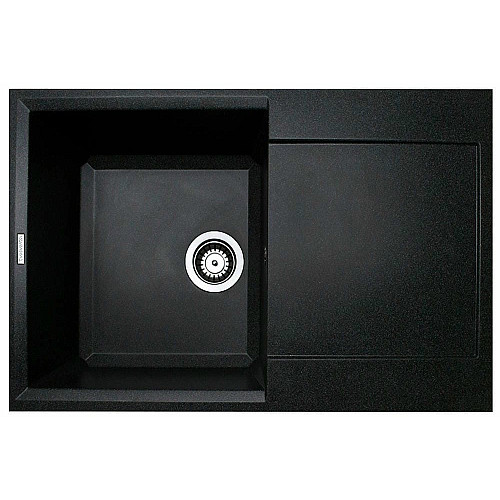 Мойка кухонная Adamant Horizon, искусственный камень, прямоуголь., с крылом, 780х495х230мм, чаша - 1, врезная, черный