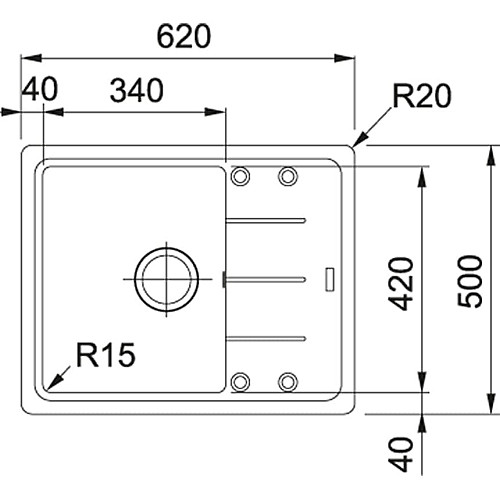 Мойка кухонная Franke Basis, фрагранит, прямоугольник, с крылом, 620х500х200мм, чаша – 1, накладная, BFG 611-62, оникс