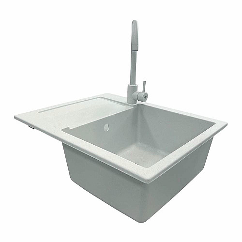 Набор кухонный Adamant Minimal, искусственный камень, прямоугольный, с крылом, 615х495х200мм, чаша - 1, врезная, Old stone + смеситель