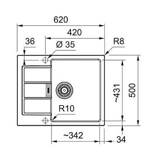 Мойка кухонная Franke Sirius 2 тектонайт, прямоугольная, с крылом, 620х500х200мм, чаша - 1, врезная, бежевый