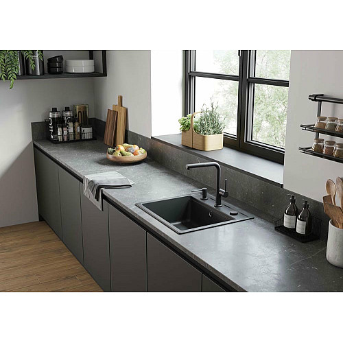 Мойка кухонная Hansgrohe S52, гранит, прямоугольник, без крыла, 550х490х190мм, чаша – 1, врезная, S520-F510, черный графит
