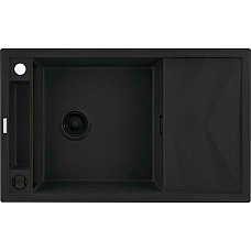 Мийка кухонна Deante Magnetic, граніт, прямокут., з крилом, 820х500х219мм, чаша - 1, накладна, чорний матовий