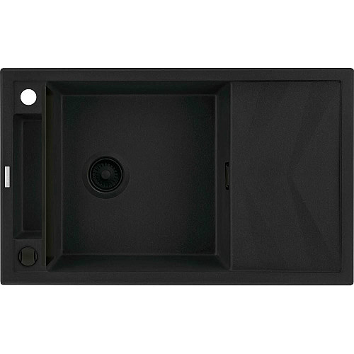 Мойка кухонная Deante Magnetic, гранит, прямоугольная, с крылом, 820х500х219мм, чаша - 1, накладная, черный матовый
