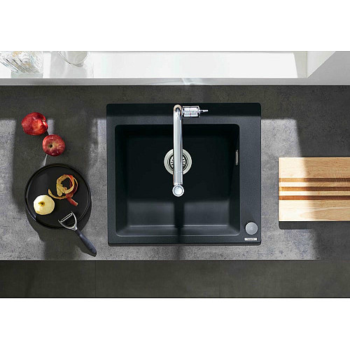 Мойка кухонная Hansgrohe S51, гранит, квадрат, без крыла, 560х510х190мм, чаша – 1, накладная, S510-F450, черный графит