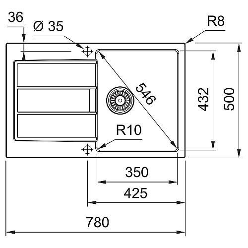 Мойка кухонная Franke Sirius 2 тектонайт, прямоугольная, с крылом, 780х500х200мм, чаша - 1, врезная, бежевый
