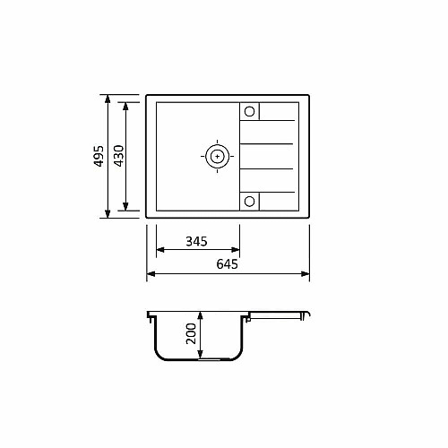 Набор кухонный Adamant Anila, искусственный камень, прямоугольный, с крылом, 645х495х200мм, чаша - 1, врезная, черный + смеситель