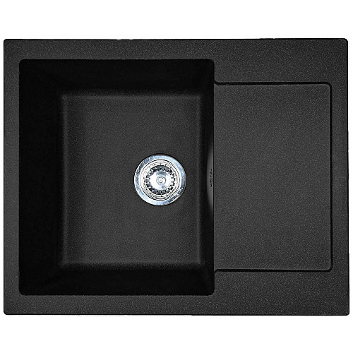 Мойка кухонная Adamant Minimal, искусственный камень, прямоуголь., с крылом, 615х495х200мм, чаша - 1, врезная, черный