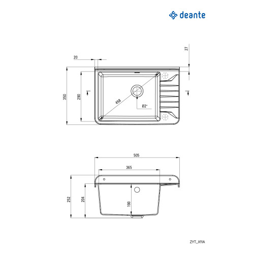 Мийка кухонна Deante Garden, полістирол, прямокут., без крила, 505х350х252мм, чаша - 1, до стіни, графіт