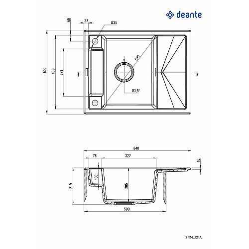 Мойка кухонная Deante Magnetic, гранит, прямоугольная, с крылом, 640х500х219мм, чаша - 1, врезная, антрацит