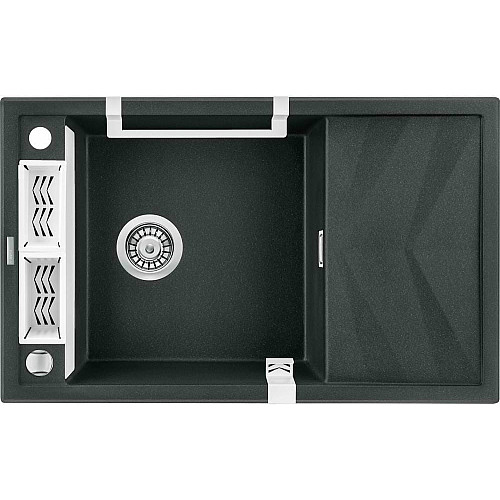 Мойка кухонная Deante Magnetic, гранит, прямоугольник, с крылом, 820х500х219мм, чаша – 1, накладная, металлический графит.