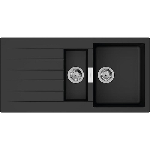 Мойка кухонная Hansgrohe S52, гранит, прямоугольник, с крылом, 980х480х190мм, чаша – 1.5, накладная, S520-F530, черный графит