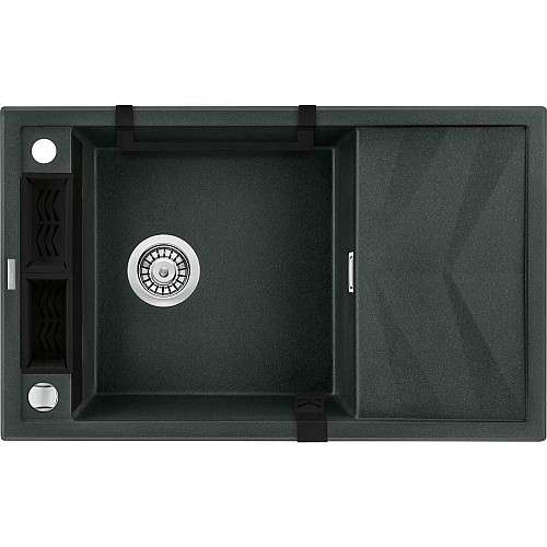 Мойка кухонная Deante Magnetic, гранит, прямоугольник, с крылом, 820х500х219мм, чаша – 1, накладная, металлический графит.