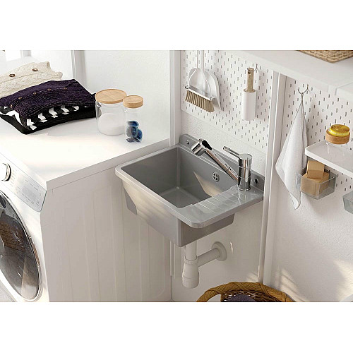 Мойка кухонная Deante Garden, полистирол, прямоугольная, без крыла, 505х350х252мм, чаша - 1, к стене, серый
