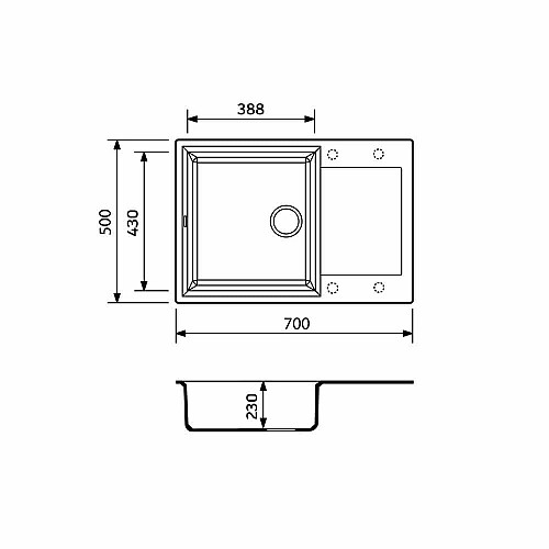 Набор кухонный Adamant Horizon Medium, искусственный камень, прямоугольный, с крылом, 700х500х230мм, чаша - 1, врезная, Old stone + смеситель и дозатор