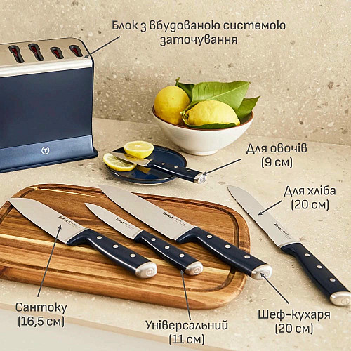 Набір ножів Tefal Ever Sharp Pro, 6 предметів, нержавіюча сталь, бакеліт, чорний