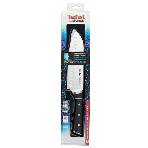 Кухонний ніж Сантоку Tefal Ice Force, 18см, нержавіюча сталь, пластик, чорний