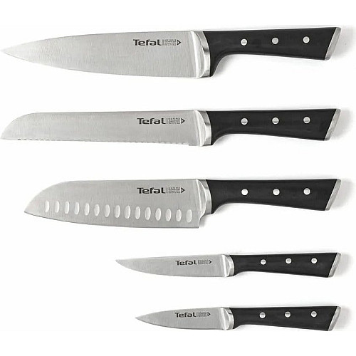 Набор ножей Tefal Ice Force, 5пр., с деревянной колодкой, нержавеющая сталь, пластик, черный