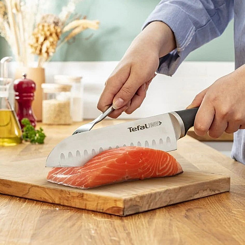 Набор ножей Tefal Ice Force, 5пр., с деревянной колодкой, нержавеющая сталь, пластик, черный