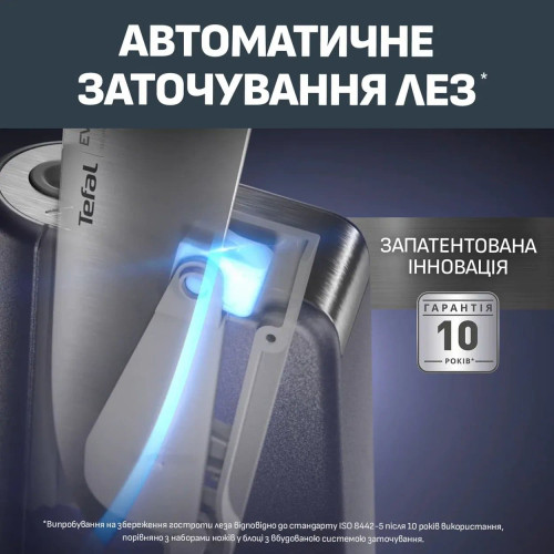 Набір ножів Tefal EverSharp Pro, з блоком, 6предметів, нержавіюча сталь, синій