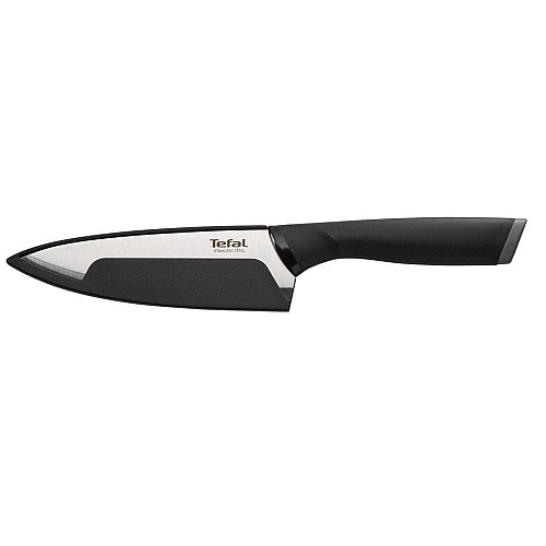 Кухонный нож поварской Tefal Comfort, 15см, с чехлом, нержавеющая сталь, пластик, черный