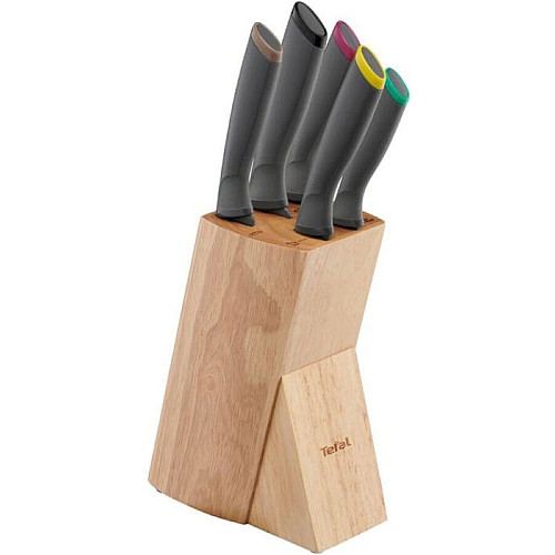Набор ножей Tefal Fresh Kitchen, деревянная колода, 5шт, нержавеющая сталь, пластик, дерево, черный