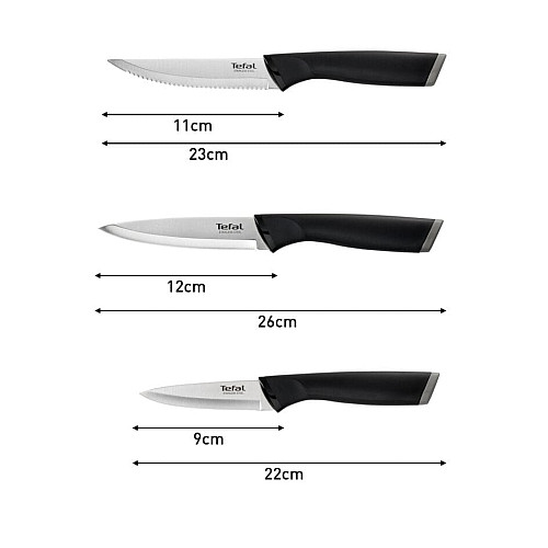 Набір ножів Tefal Essential, 3шт, нержавіюча сталь, пластик, чорний