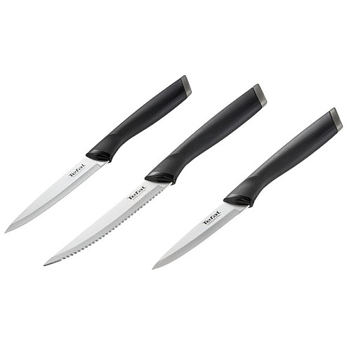 Набір ножів Tefal Essential, 3шт, нержавіюча сталь, пластик, чорний