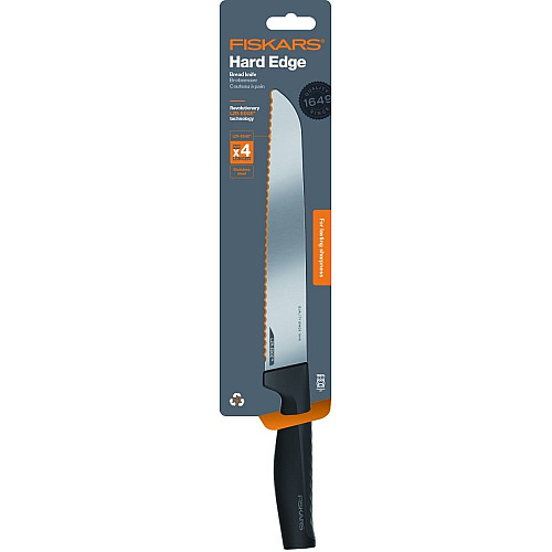Кухонный нож для хлеба Fiskars Hard Edge, 22см, нержавеющая сталь, пластик, черный