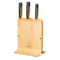 Набор ножей Fiskars Functional Form, бамбуковая подставка, 3шт, нержавеющая сталь, пластик, бамбук, черный