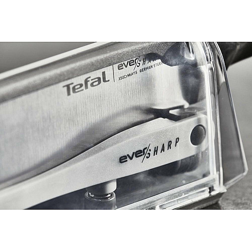 Кухонный нож поварской Tefal Eversharp, 16.5см, с чехол-точилкой нержавеющая сталь, пластик, черный