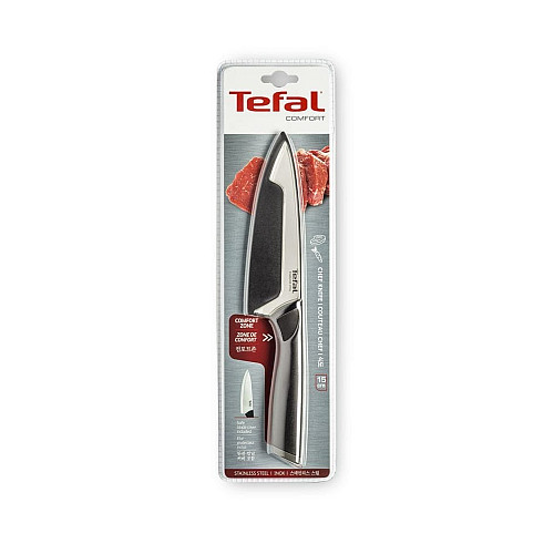 Кухонный нож поварской Tefal Comfort, 15см, с чехлом, нержавеющая сталь, пластик, черный