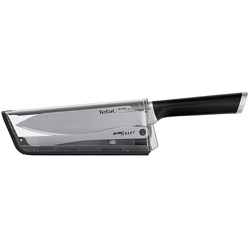 Кухонный нож поварской Tefal Eversharp, 16.5см, с чехол-точилкой нержавеющая сталь, пластик, черный