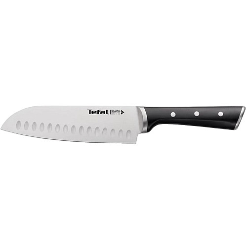 Кухонний ніж Сантоку Tefal Ice Force, 18см, нержавіюча сталь, пластик, чорний