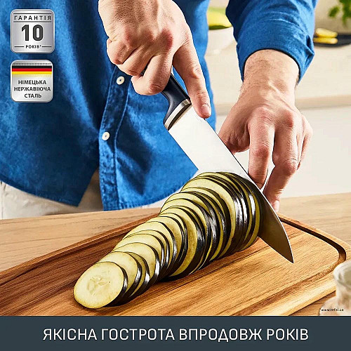Кухонный нож шеф-повара Tefal EverSharp, 2 предмета, 16.5см, нержавеющая сталь, бакелит, черный