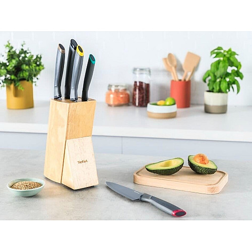 Набор ножей Tefal Fresh Kitchen, деревянная колода, 5шт, нержавеющая сталь, пластик, дерево, черный