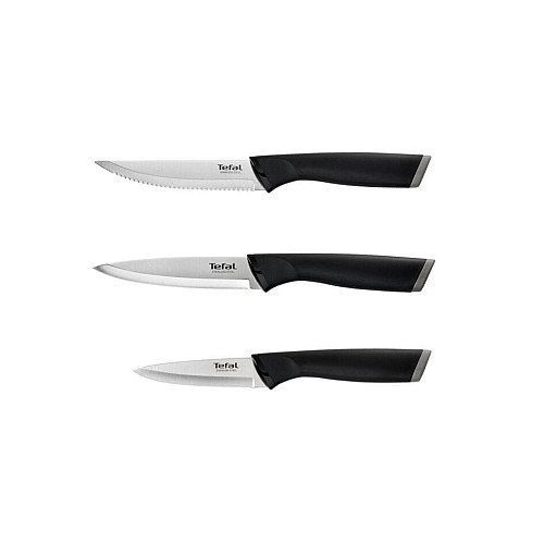 Набір ножів Tefal Essential, 3шт, нержавіюча сталь, пластик, чорний
