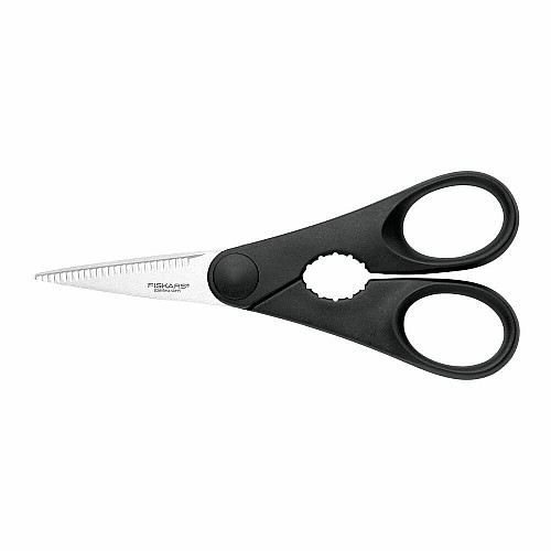 Ножницы кухонные Fiskars Essential, с открывачкой для бутылок, 20см, нержавеющая сталь, пластик, черный
