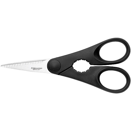 Ножницы кухонные Fiskars Essential, с открывачкой для бутылок, 20см, нержавеющая сталь, пластик, черный