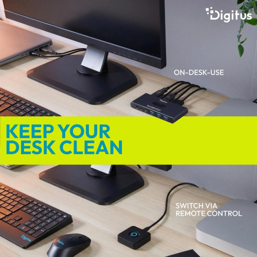 Комутатор DIGITUS Desktop KVM, 2x1 HDMI, 3xUSB 3.0, 1xUSB-C, 4K, Core Line