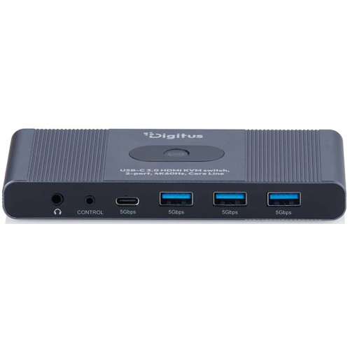 Комутатор DIGITUS Desktop KVM, 2x1 HDMI, 3xUSB 3.0, 1xUSB-C, 4K, Core Line