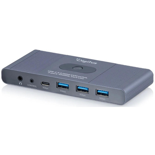 Комутатор DIGITUS Desktop KVM, 2x1 HDMI, 3xUSB 3.0, 1xUSB-C, 4K, Core Line